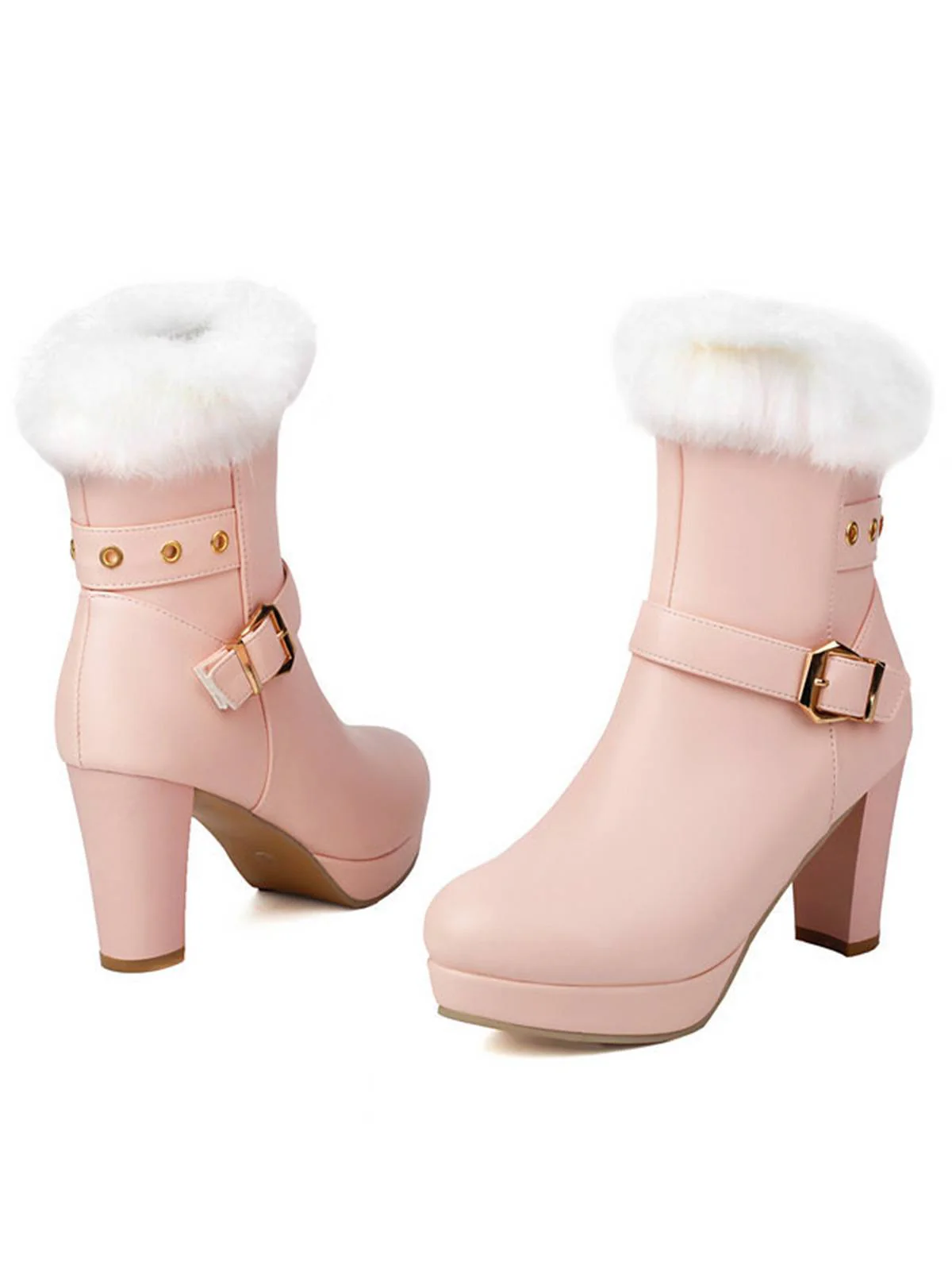 Bottes à talons hauts vintage en fausse fourrure avec boucle - Image 10