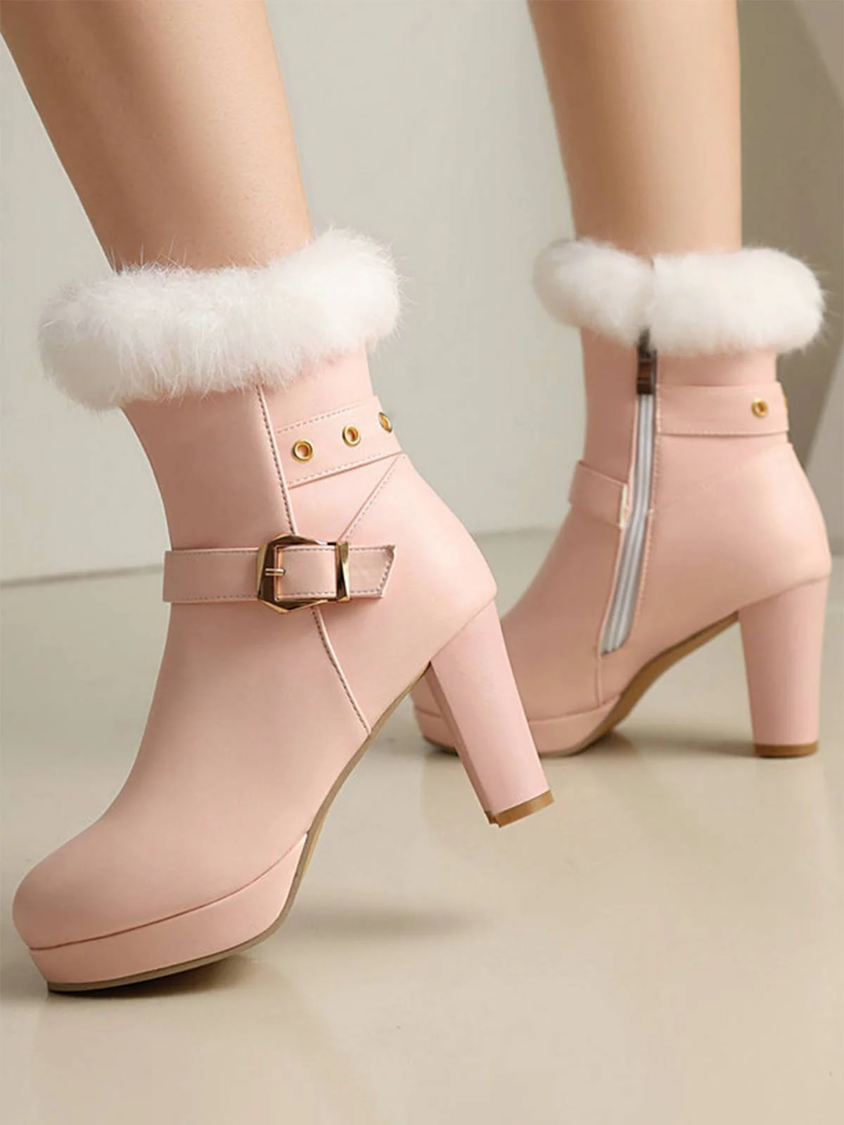 Bottes à talons hauts vintage en fausse fourrure avec boucle - Image 13