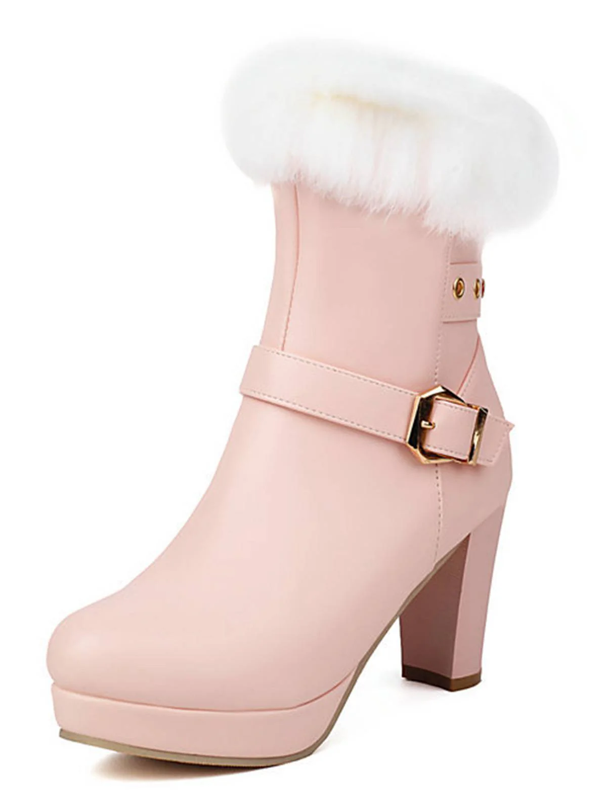 Bottes à talons hauts vintage en fausse fourrure avec boucle - Image 9