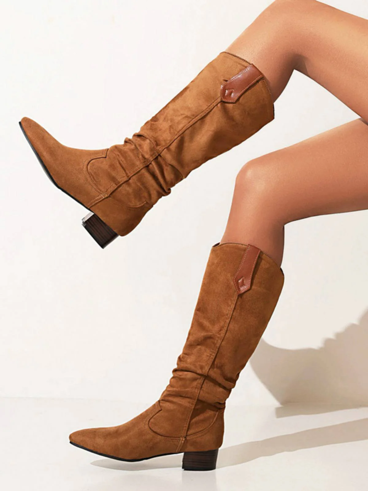 Bottes à talons longs en daim rétro en peluche - Image 5