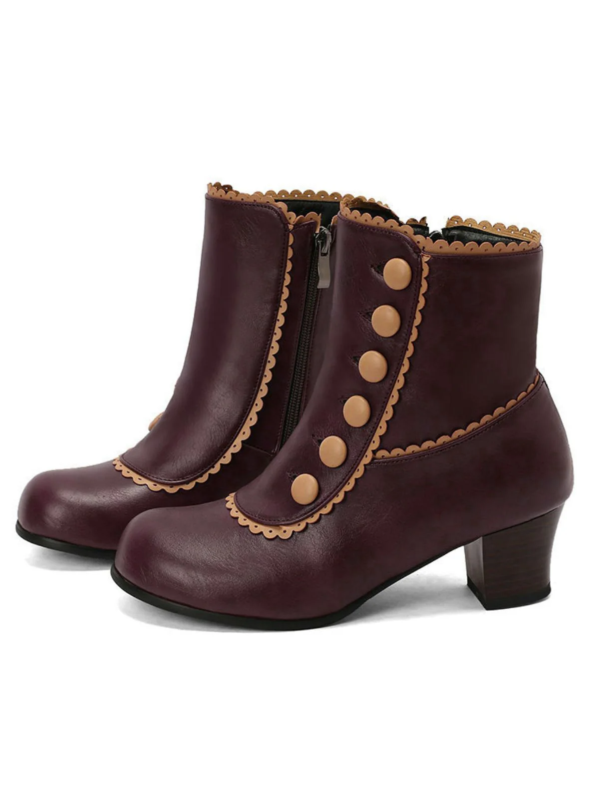 Bottes courtes à talons épais et doublure en fausse fourrure vintage - Image 8