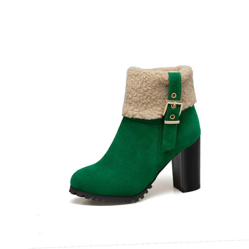 Bottes Courtes Retro Plus En Velours Gros Talons - Image 3