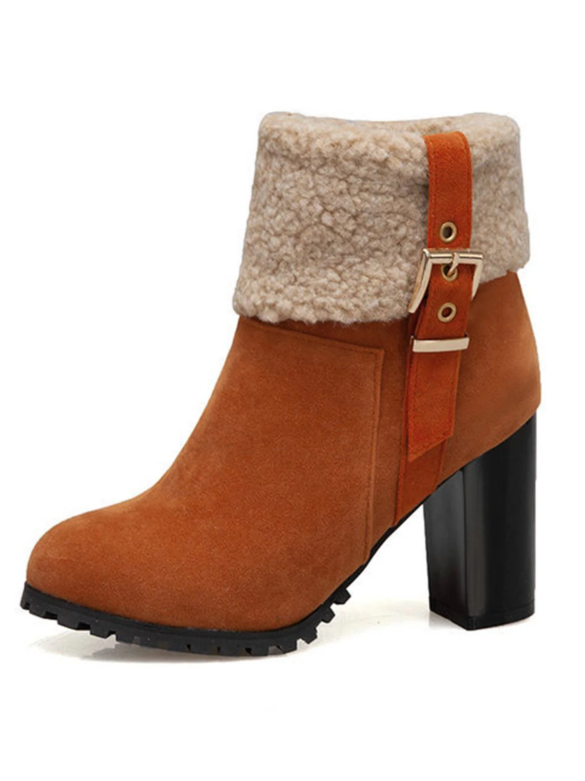 Bottes Courtes Retro Plus En Velours Gros Talons - Image 9