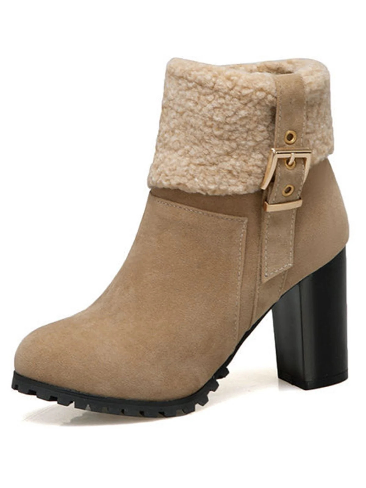 Bottes Courtes Retro Plus Velours Gros Talons - Image 11
