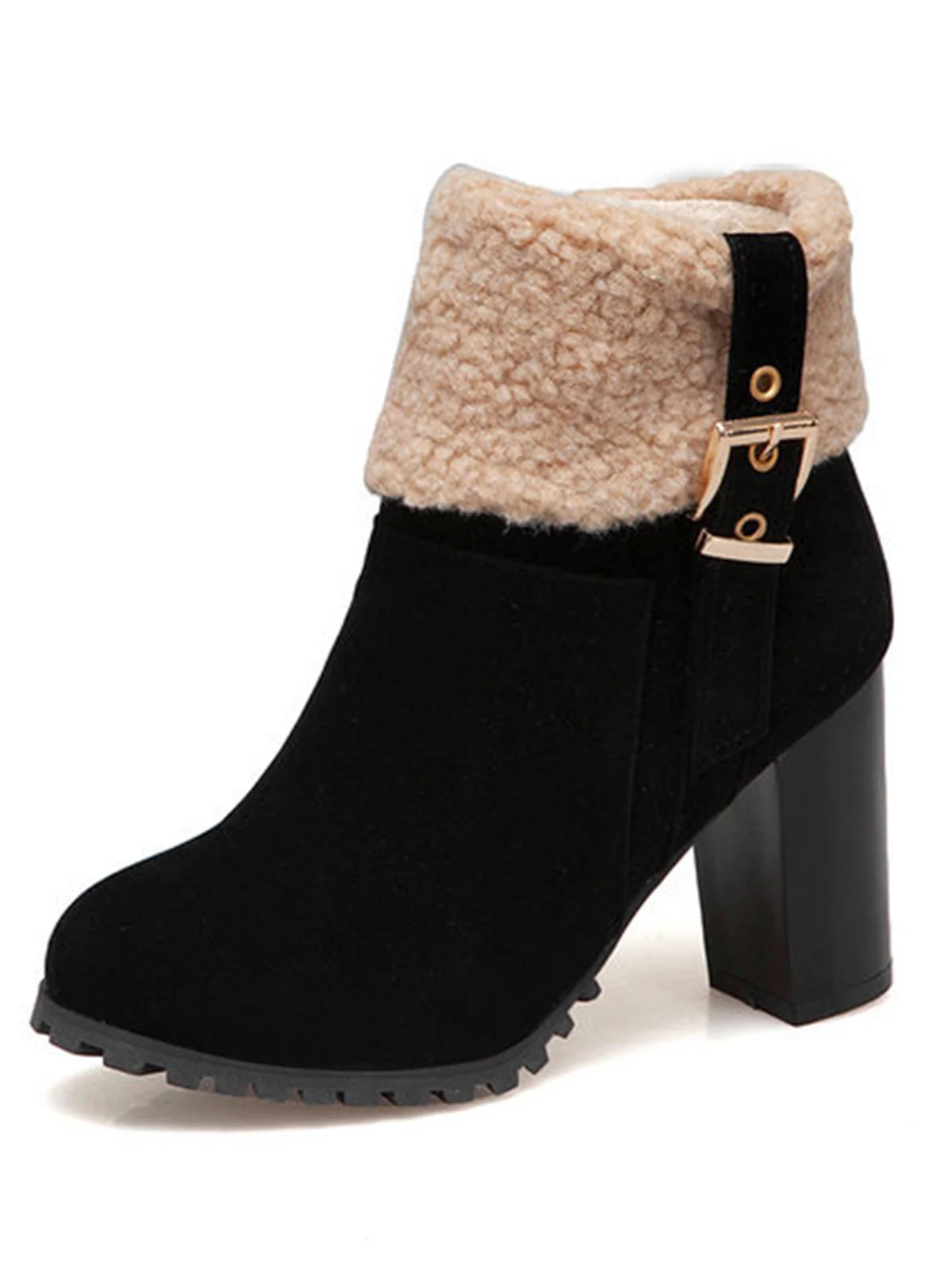 Bottes Courtes Retro Plus Velours Gros Talons - Image 5