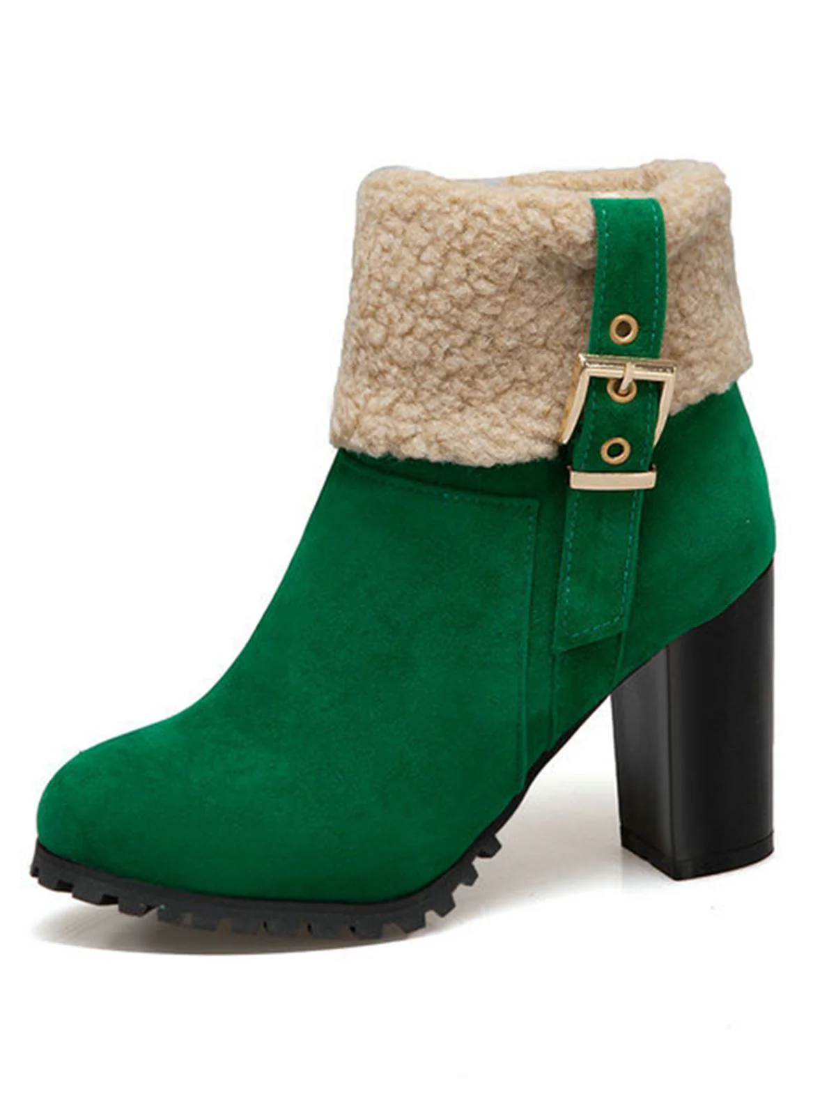 Bottes Courtes Retro Plus Velours Gros Talons - Image 7