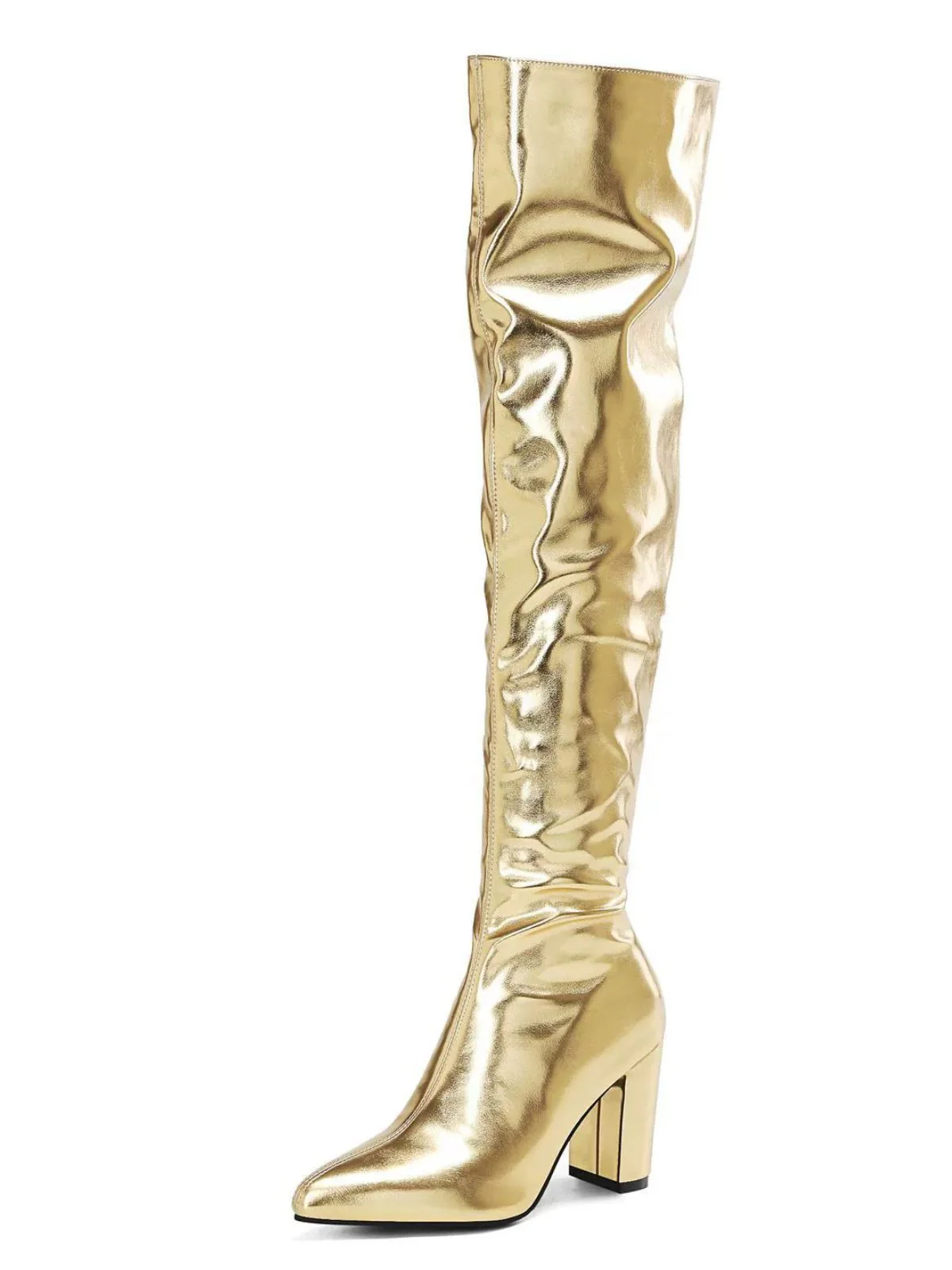 Bottes cuissardes métallisées à talons carrés - Image 2