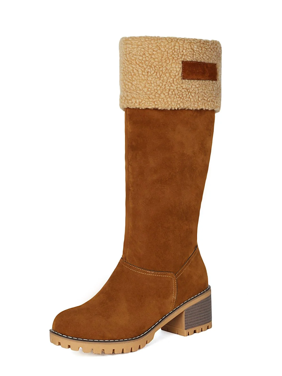 Bottes de neige d'hiver à talons carrés en faux daim