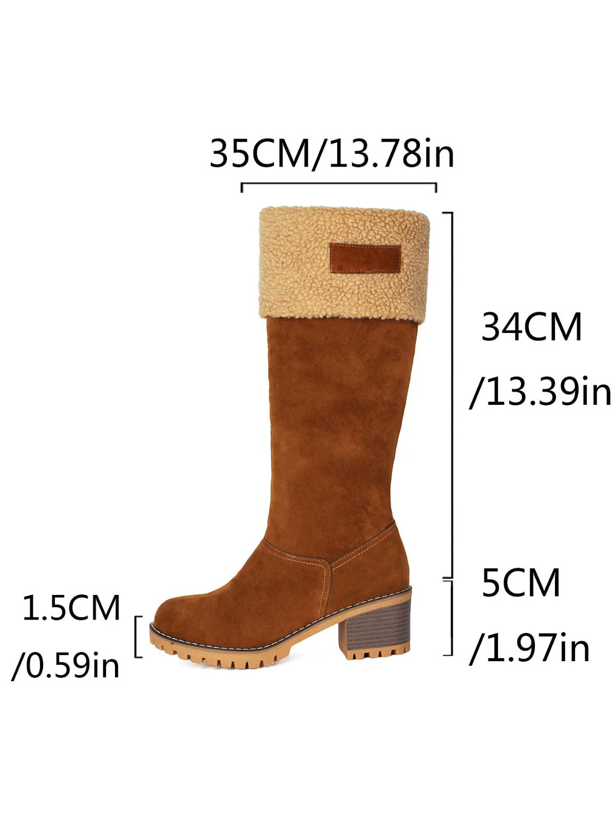 Bottes de neige d'hiver à talons carrés en faux daim - Image 2