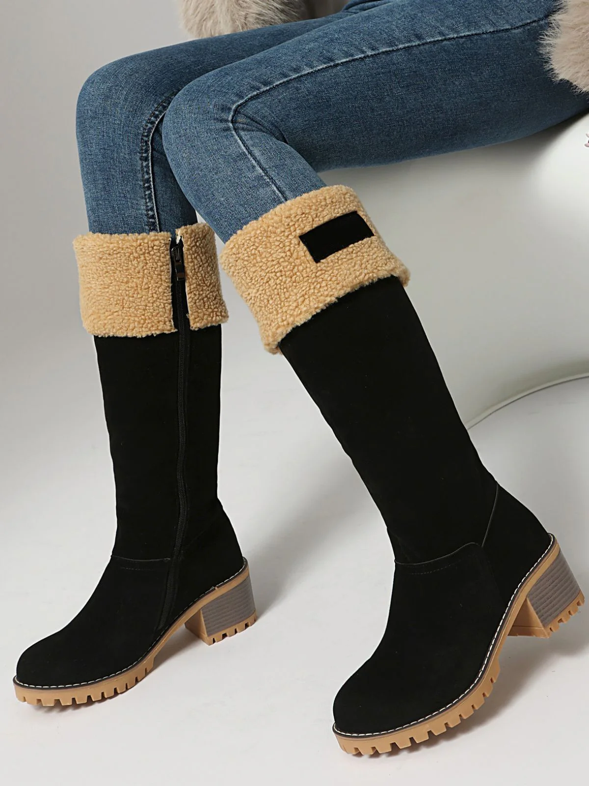 Bottes de neige d'hiver à talons carrés en faux daim - Image 7