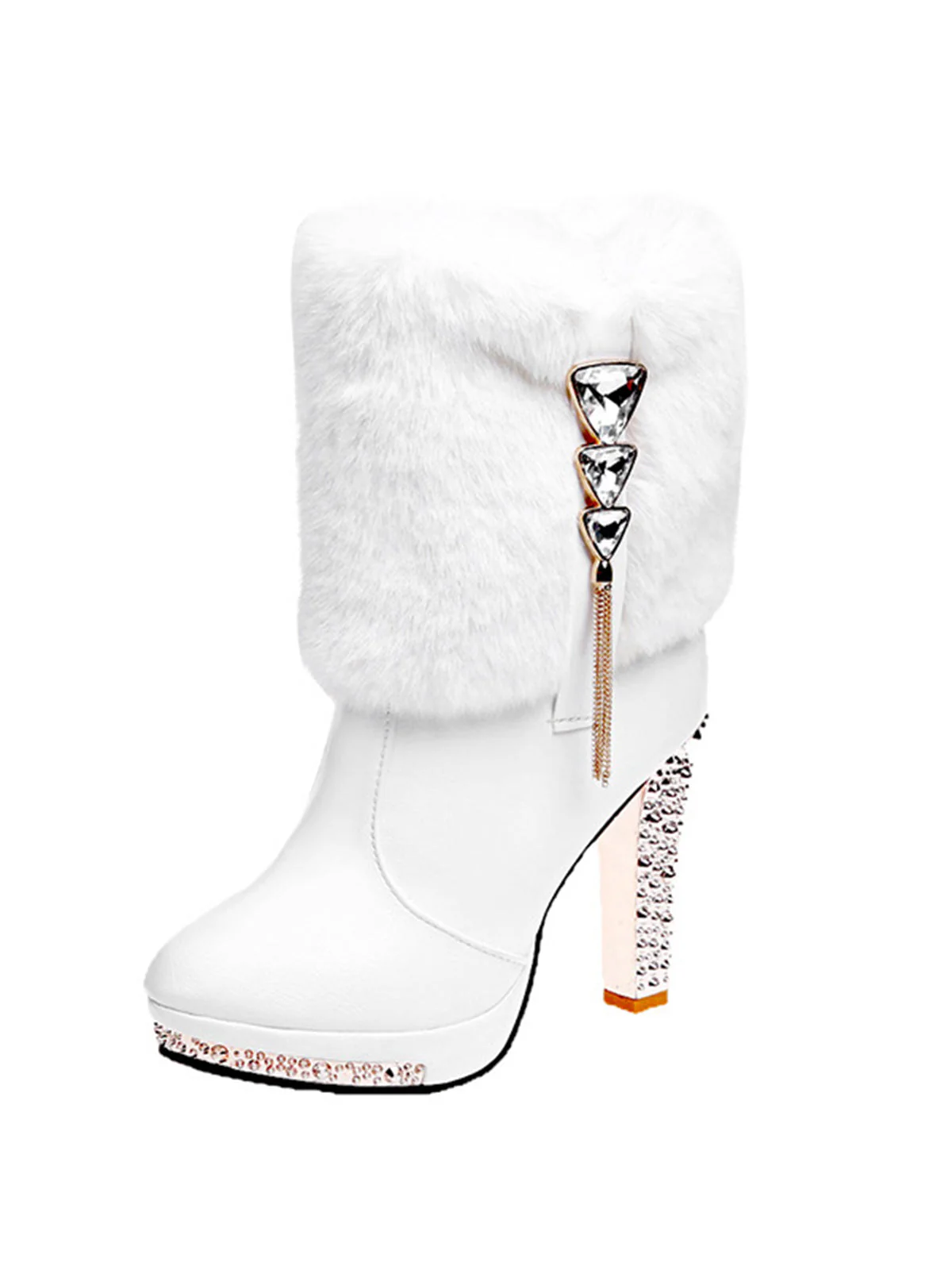 Bottes de Noël en fourrure et cuir avec strass - Image 2