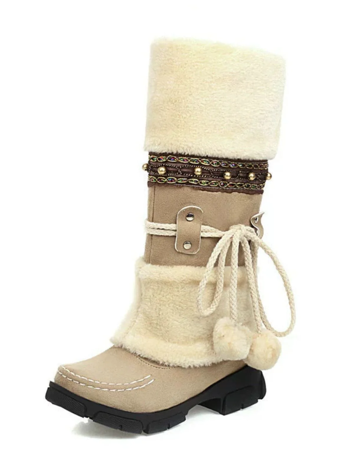 Bottes d'hiver vintage à pompons en fausse fourrure - Image 10