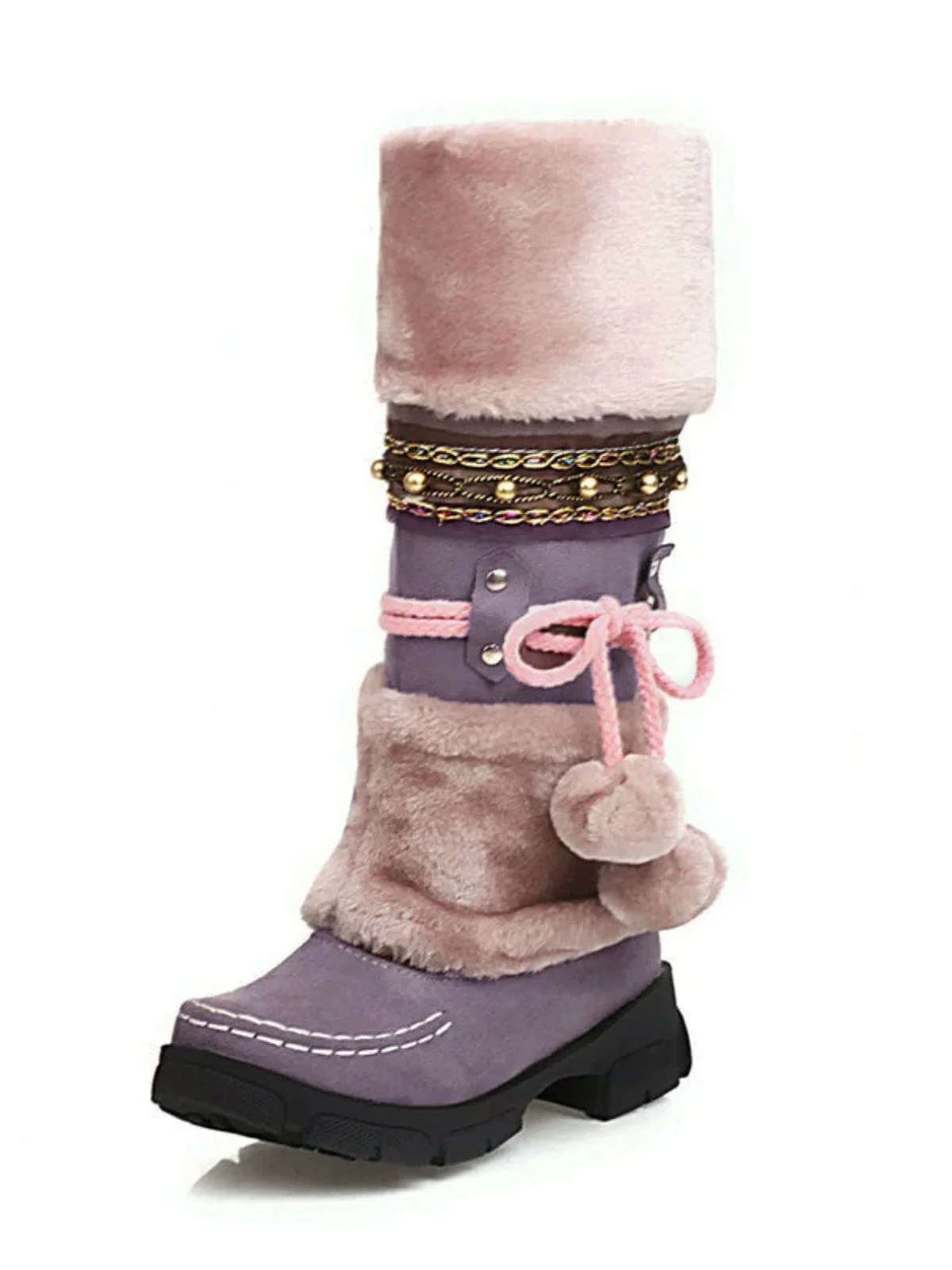 Bottes d'hiver vintage à pompons en fausse fourrure - Image 11