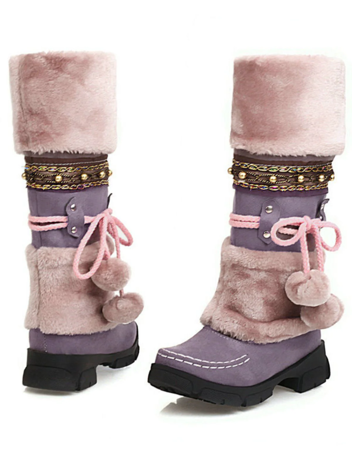Bottes d'hiver vintage à pompons en fausse fourrure - Image 13