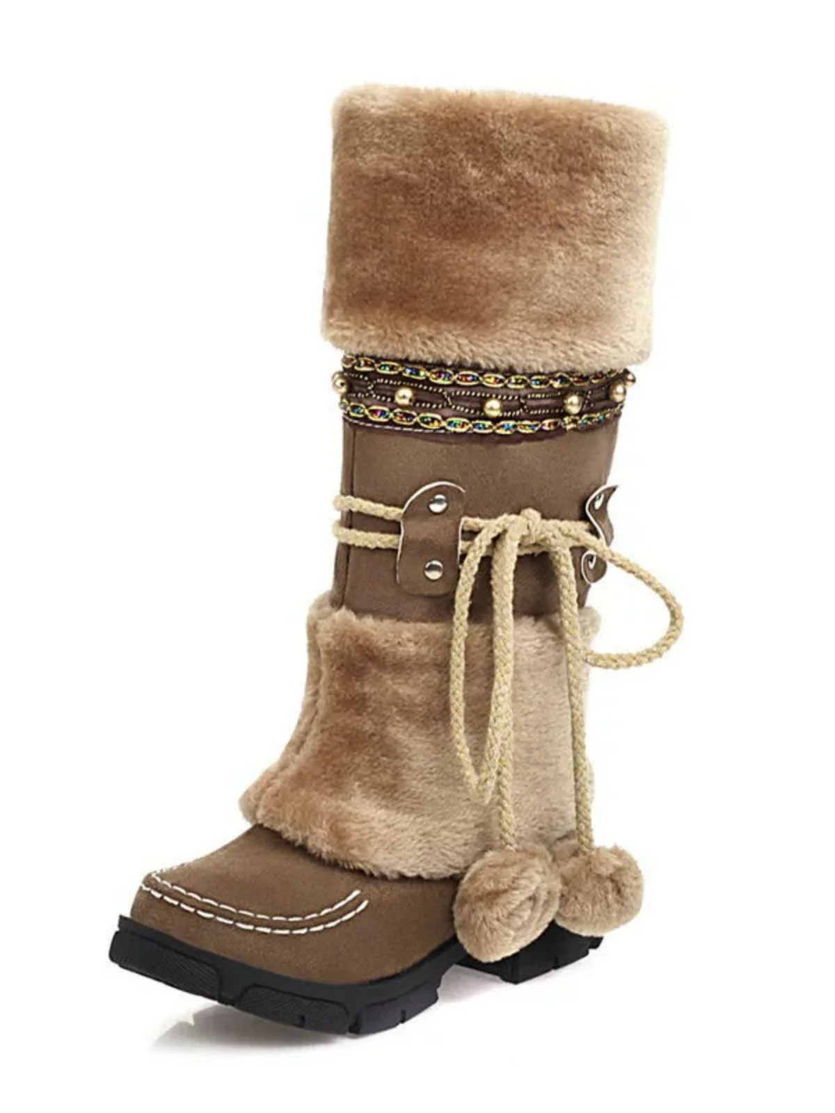 Bottes d'hiver vintage à pompons en fausse fourrure - Image 2