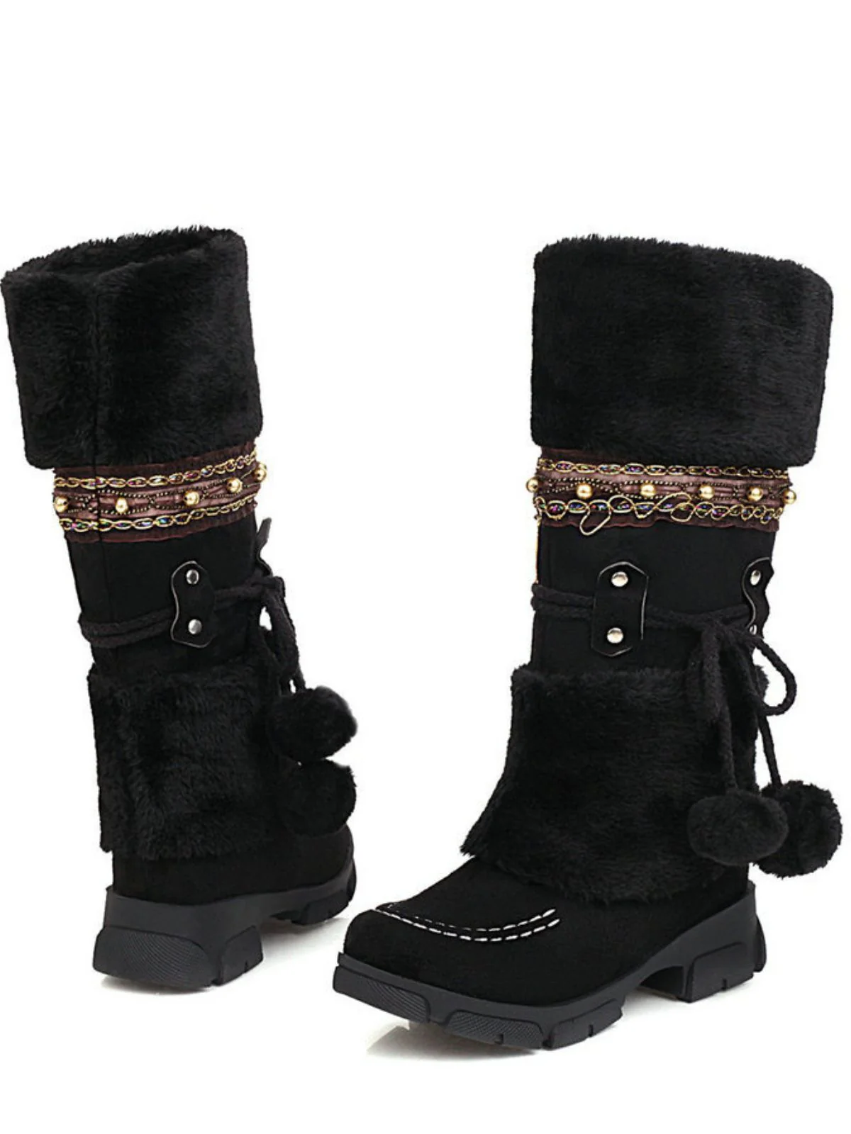 Bottes d'hiver vintage à pompons en fausse fourrure - Image 7