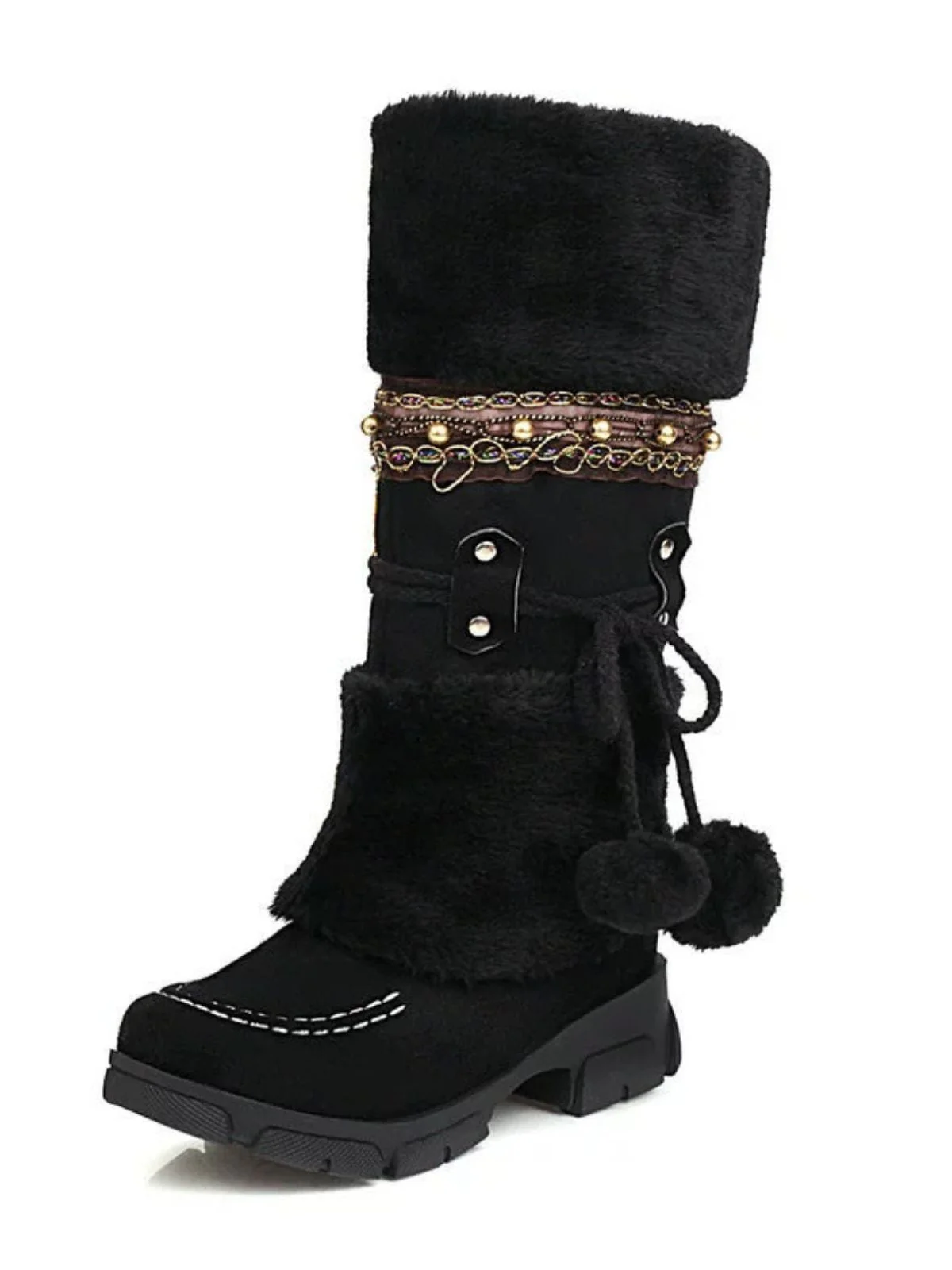 Bottes d'hiver vintage à pompons en fausse fourrure - Image 8