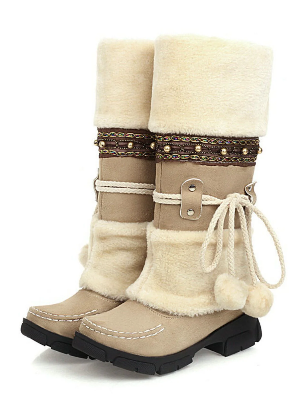 Bottes d'hiver vintage à pompons en fausse fourrure - Image 9