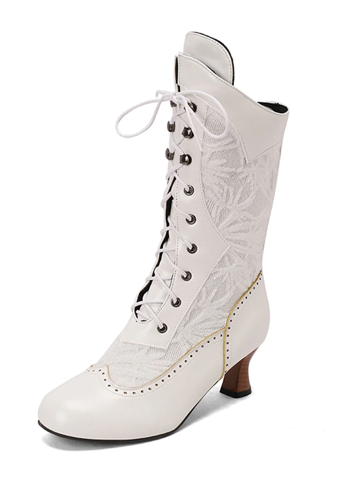 Bottes hautes à lacets en patchwork de dentelle - Image 11