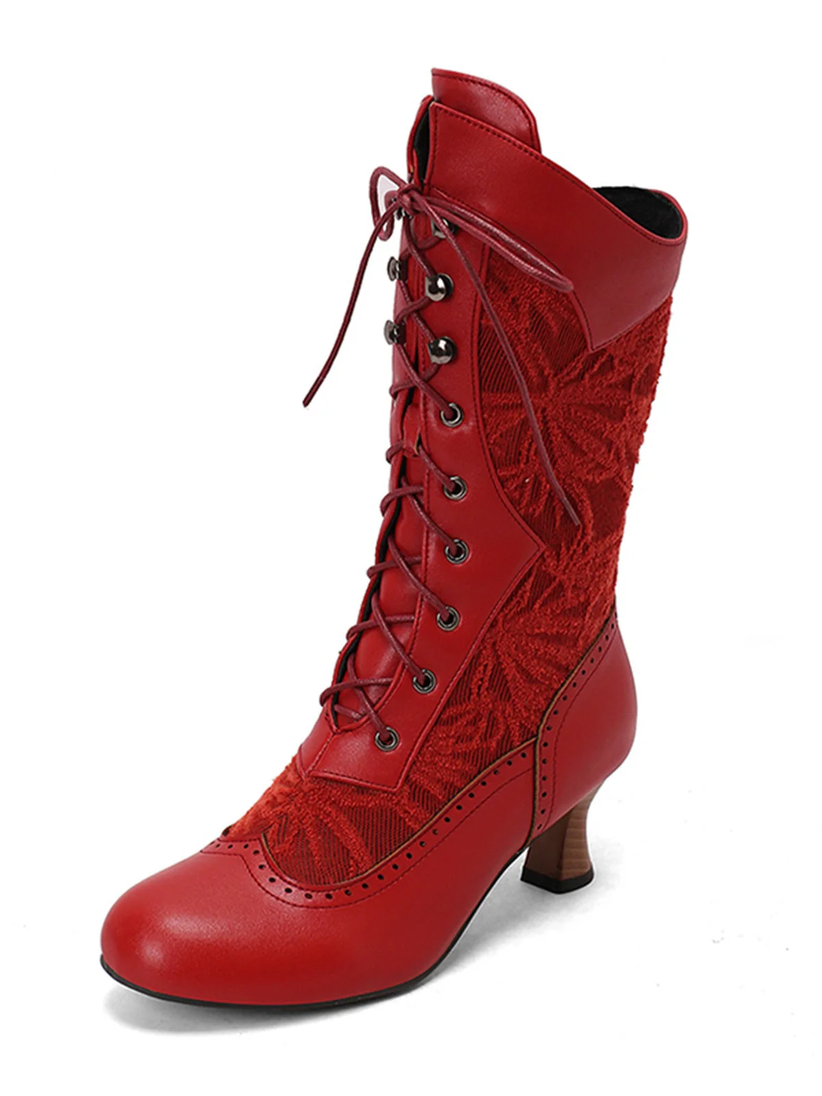 Bottes hautes à lacets en patchwork de dentelle - Image 14