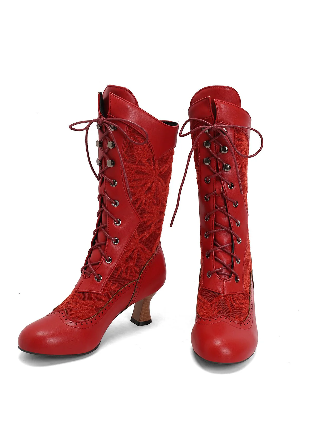 Bottes hautes à lacets en patchwork de dentelle - Image 16