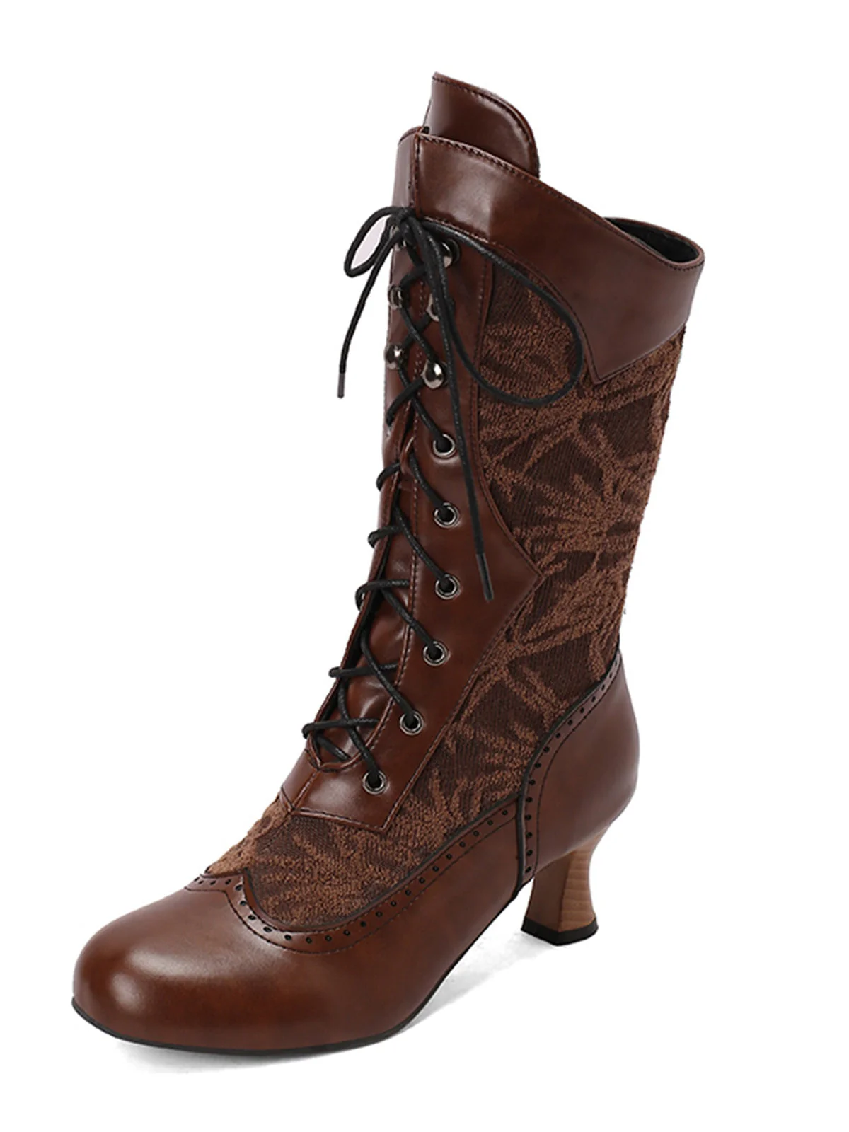 Bottes hautes à lacets en patchwork de dentelle - Image 6
