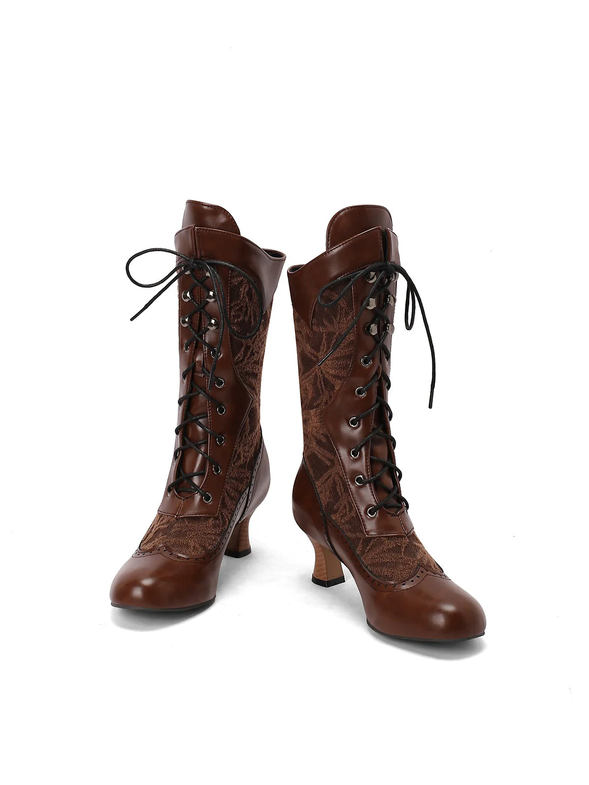 Bottes hautes à lacets en patchwork de dentelle - Image 8