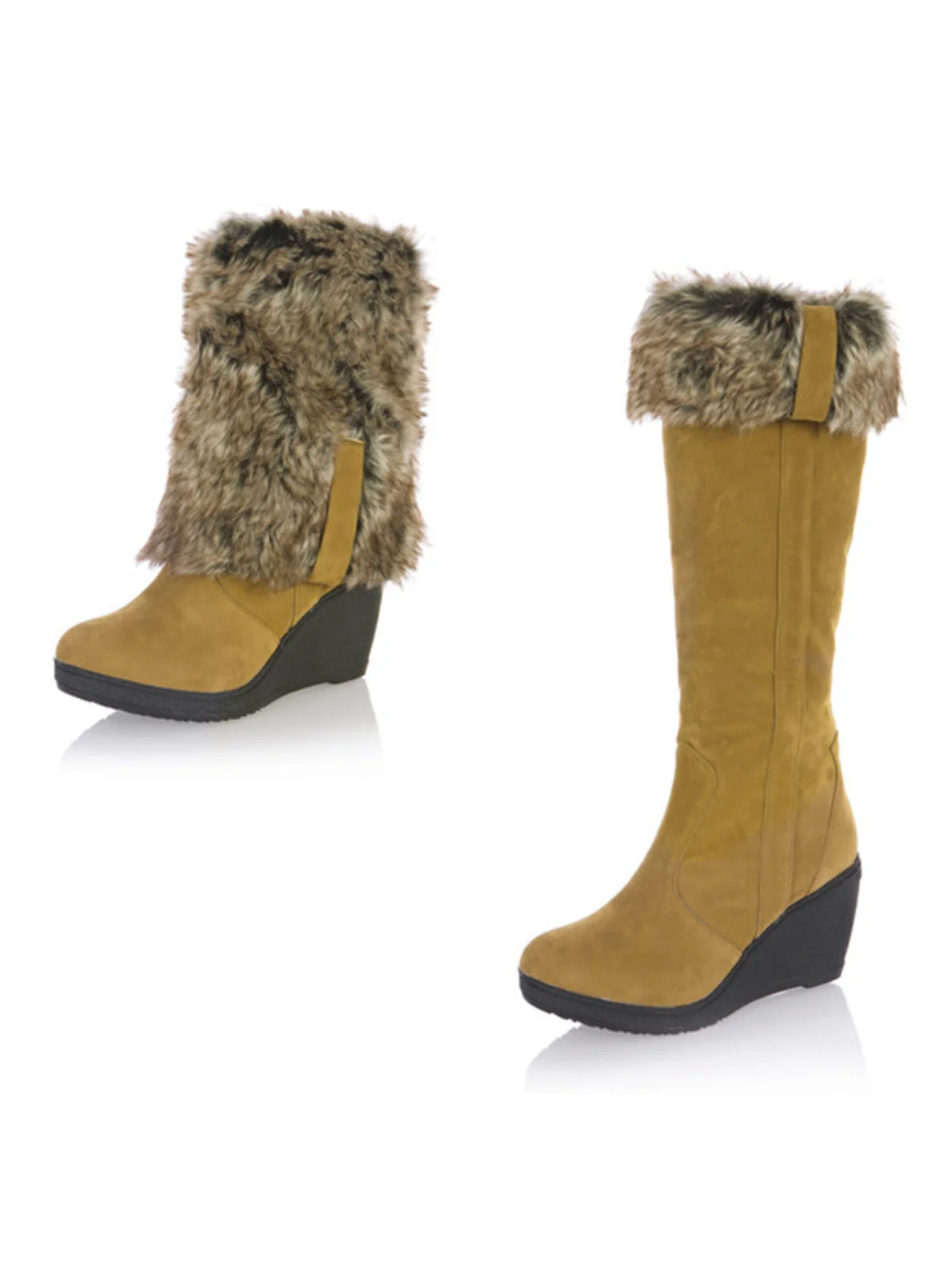 Bottes hautes à talon compensé en cuir givré - Image 4