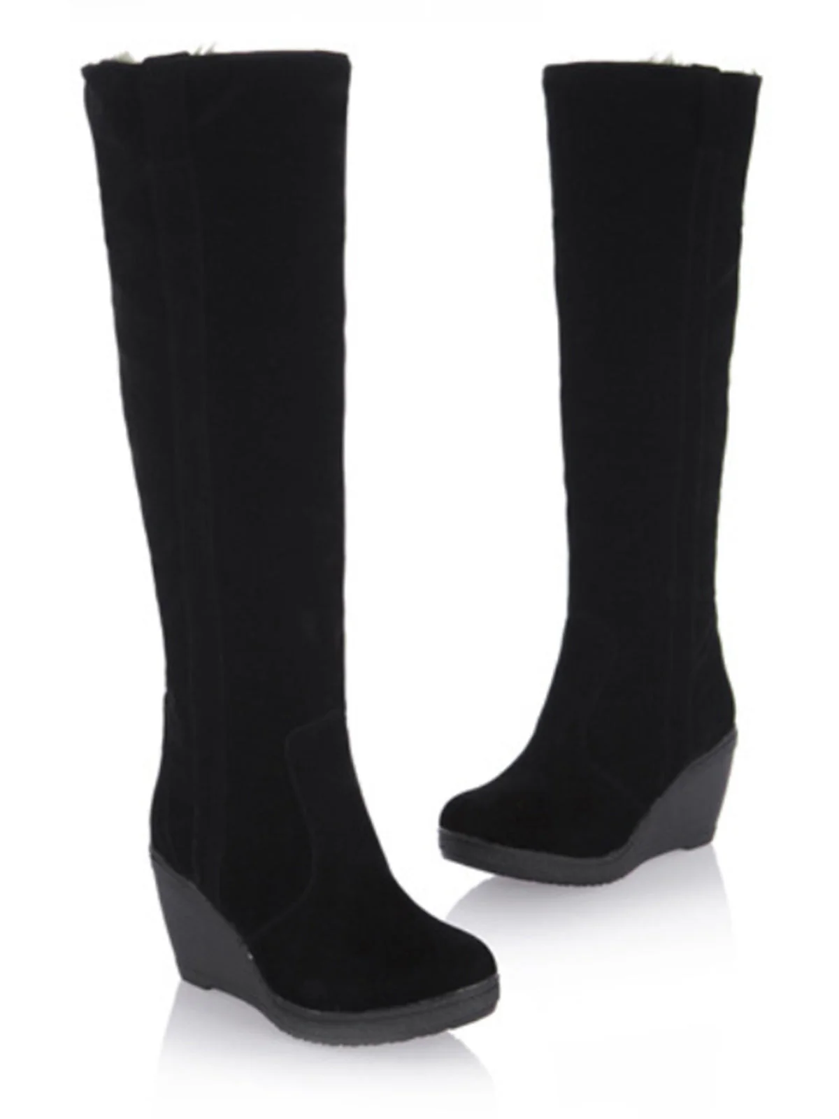 Bottes hautes à talon compensé en cuir givré - Image 5