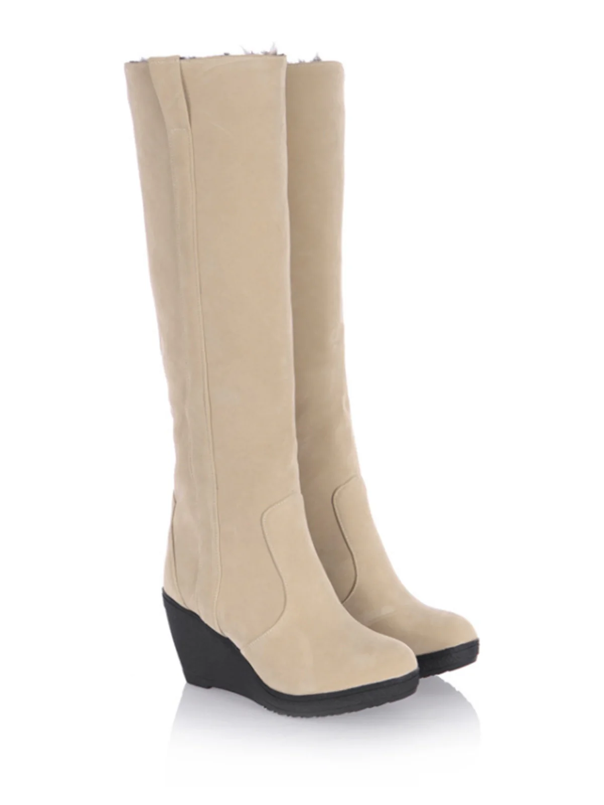 Bottes hautes à talon compensé en cuir givré - Image 6
