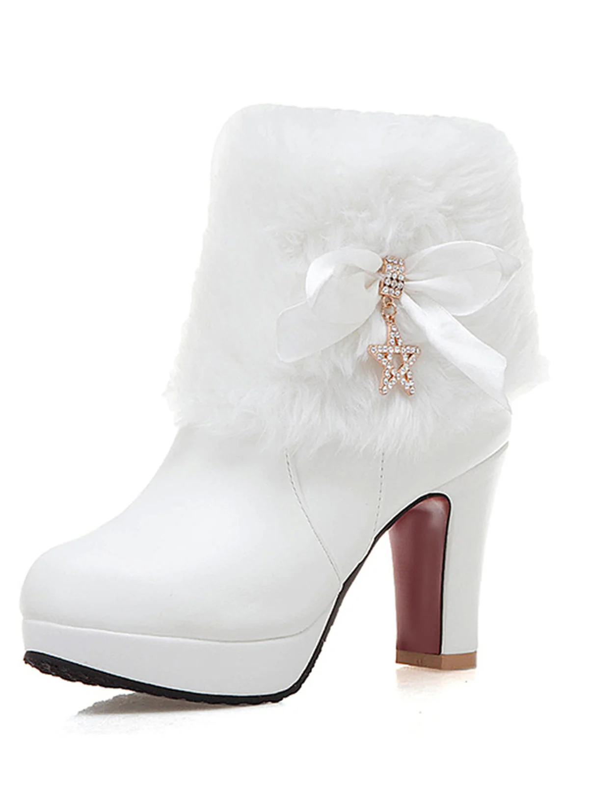 Bottes hautes en cuir avec patchwork de fourrure et strass