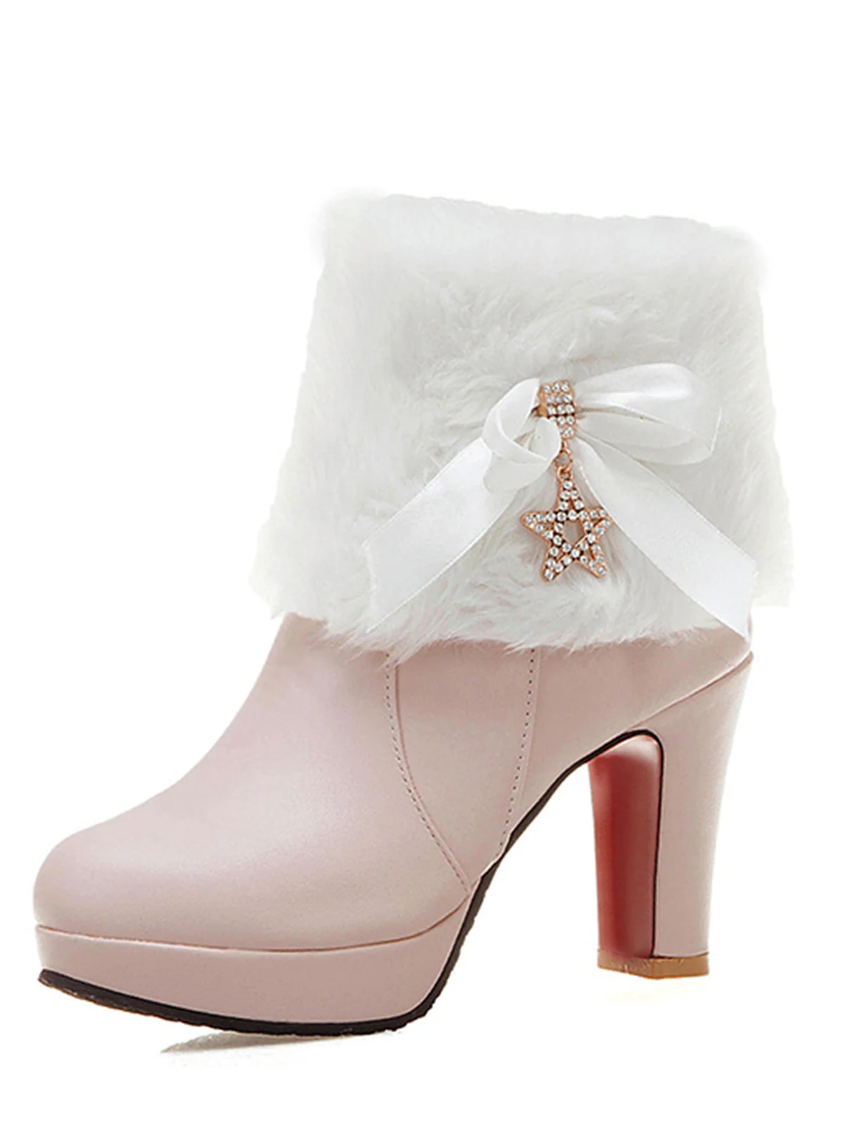 Bottes hautes en cuir avec patchwork de fourrure et strass - Image 2