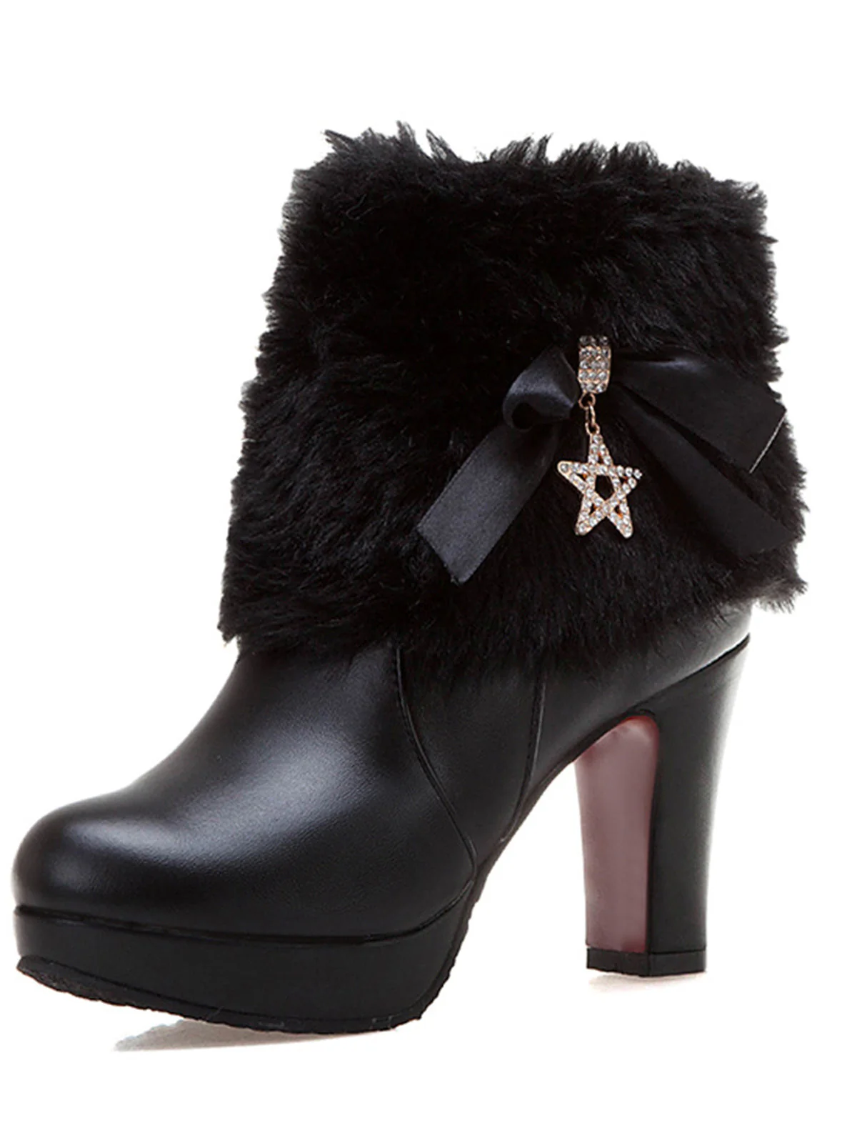 Bottes hautes en cuir avec patchwork de fourrure et strass - Image 5