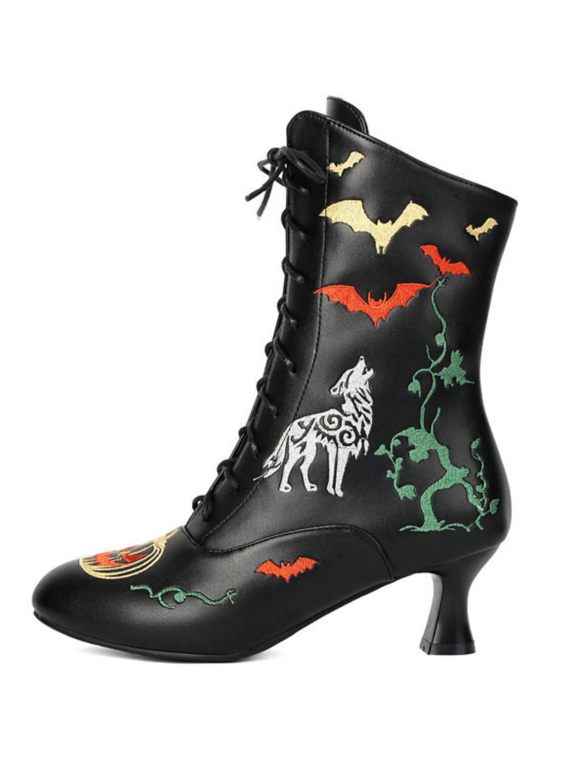 Bottes mi-mollet à lacets motif chauve-souris et citrouille d'Halloween - Image 3