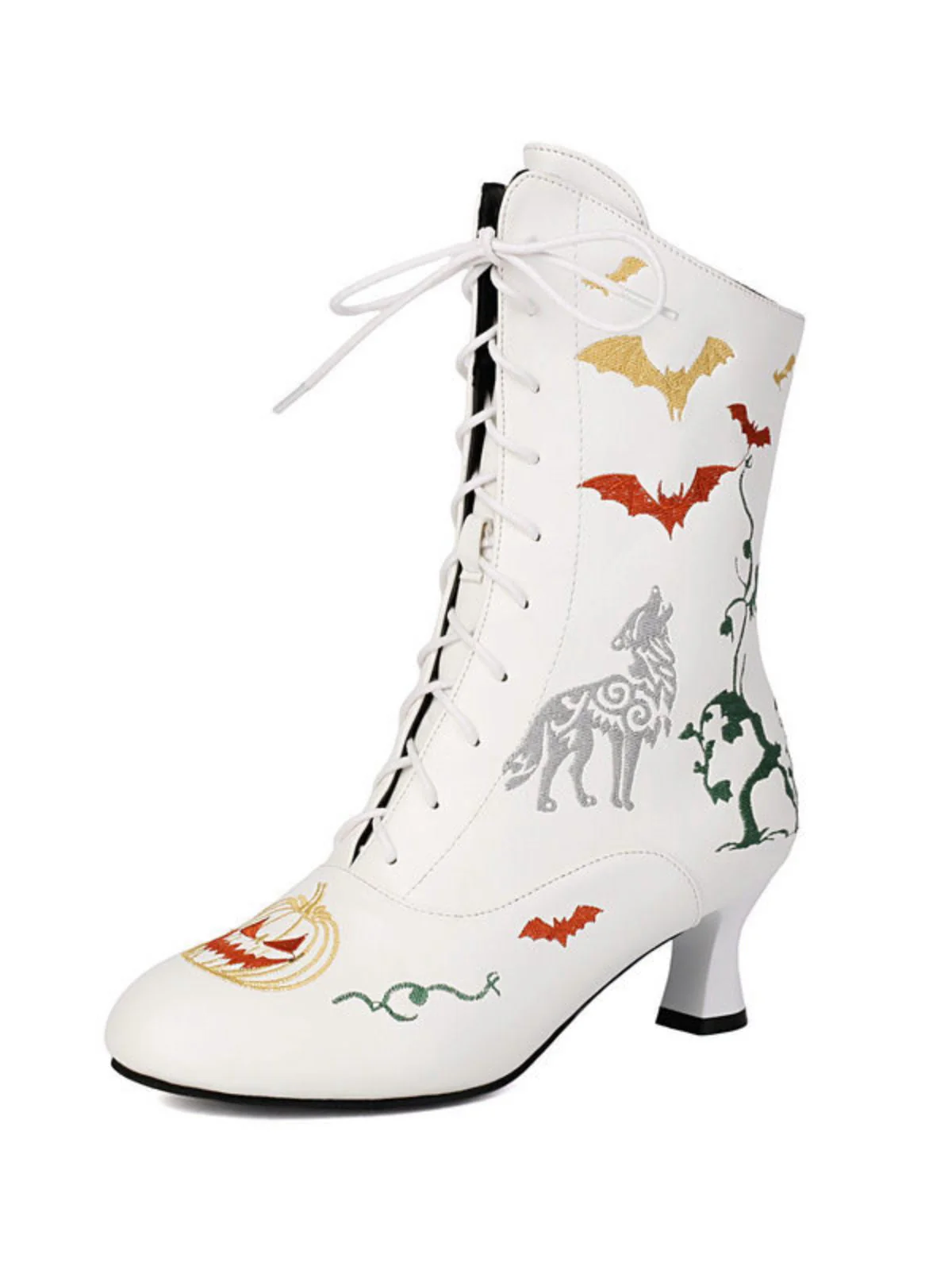 Bottes mi-mollet à lacets motif chauve-souris et citrouille d'Halloween - Image 7