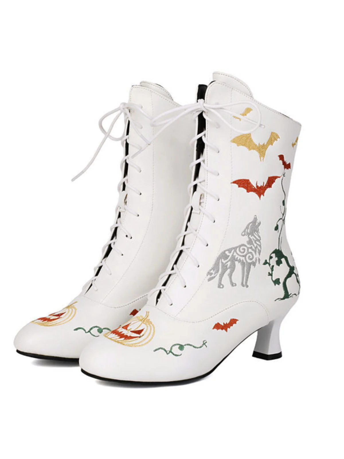 Bottes mi-mollet à lacets motif chauve-souris et citrouille d'Halloween - Image 8