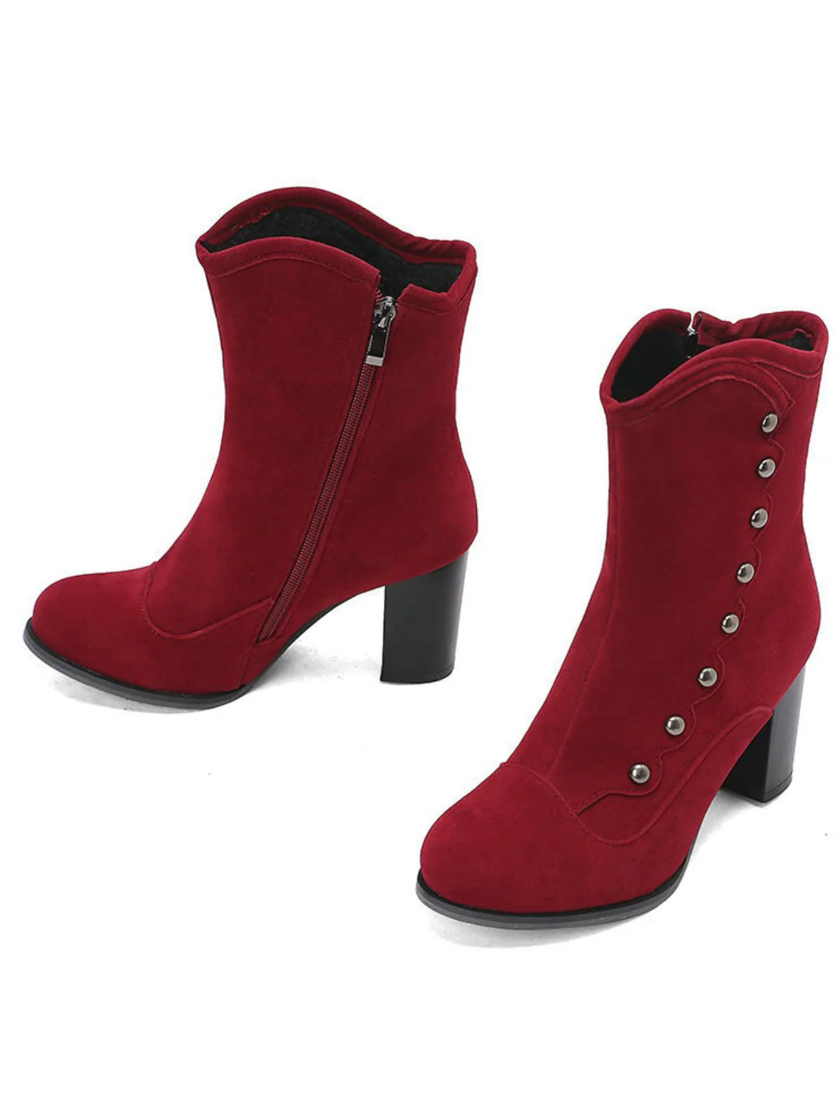 Bottes mi-mollet cloutées en daim doublées de fausse fourrure - Image 12