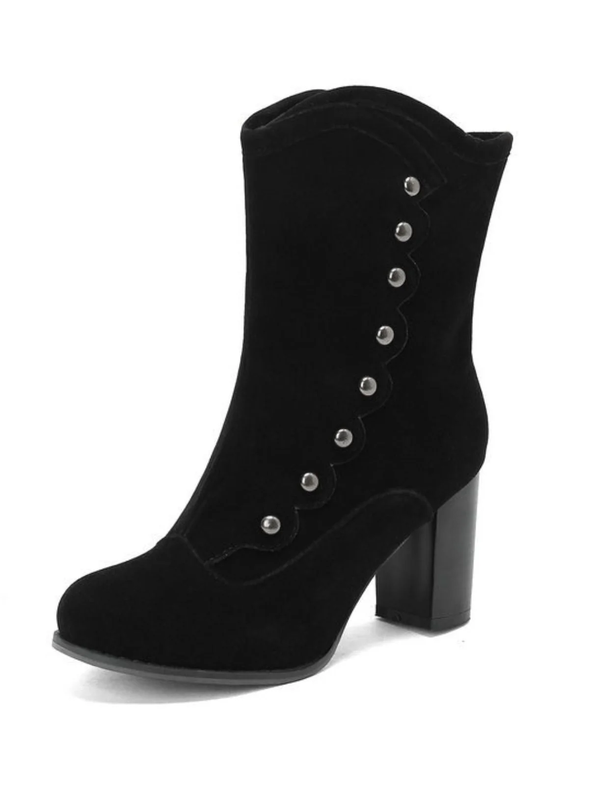 Bottes mi-mollet cloutées en daim doublées de fausse fourrure - Image 21