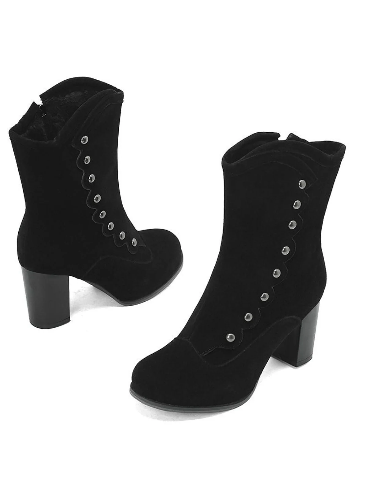 Bottes mi-mollet cloutées en daim doublées de fausse fourrure - Image 24
