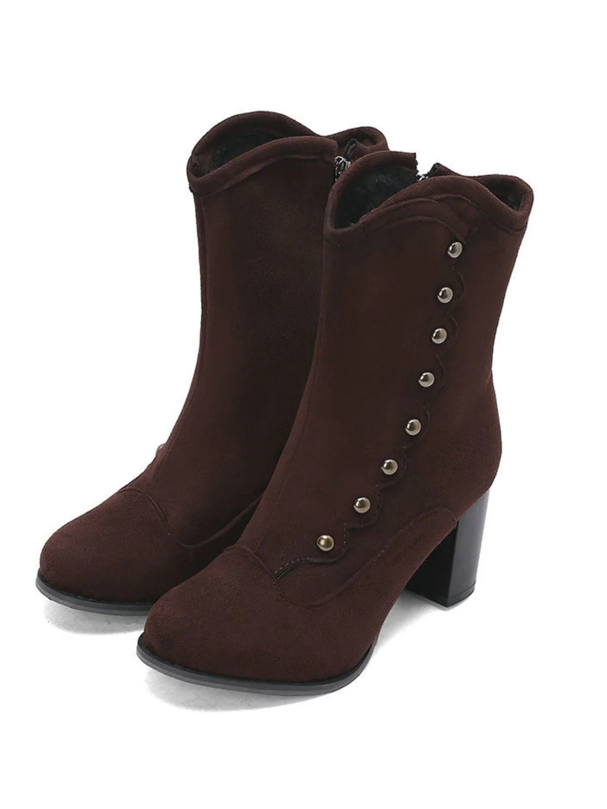 Bottes mi-mollet cloutées en daim doublées de fausse fourrure - Image 4