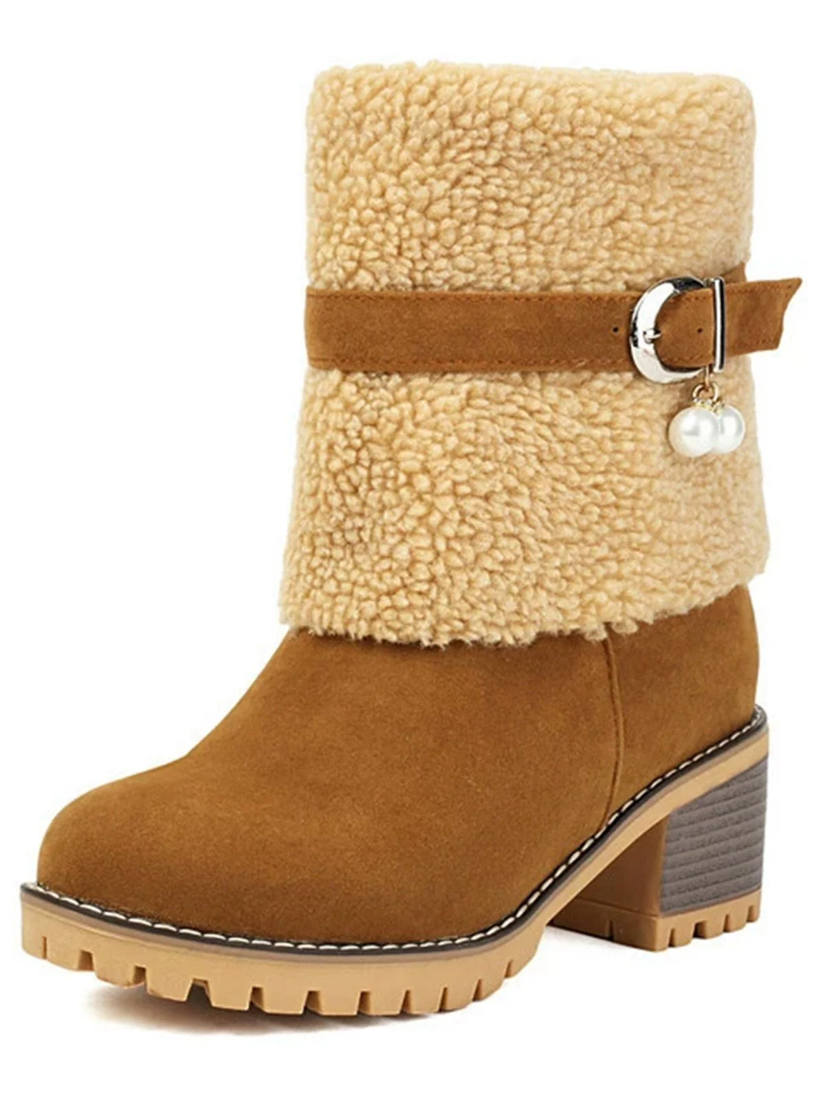 Bottes mi-mollet en polaire velours perle vintage - Image 2