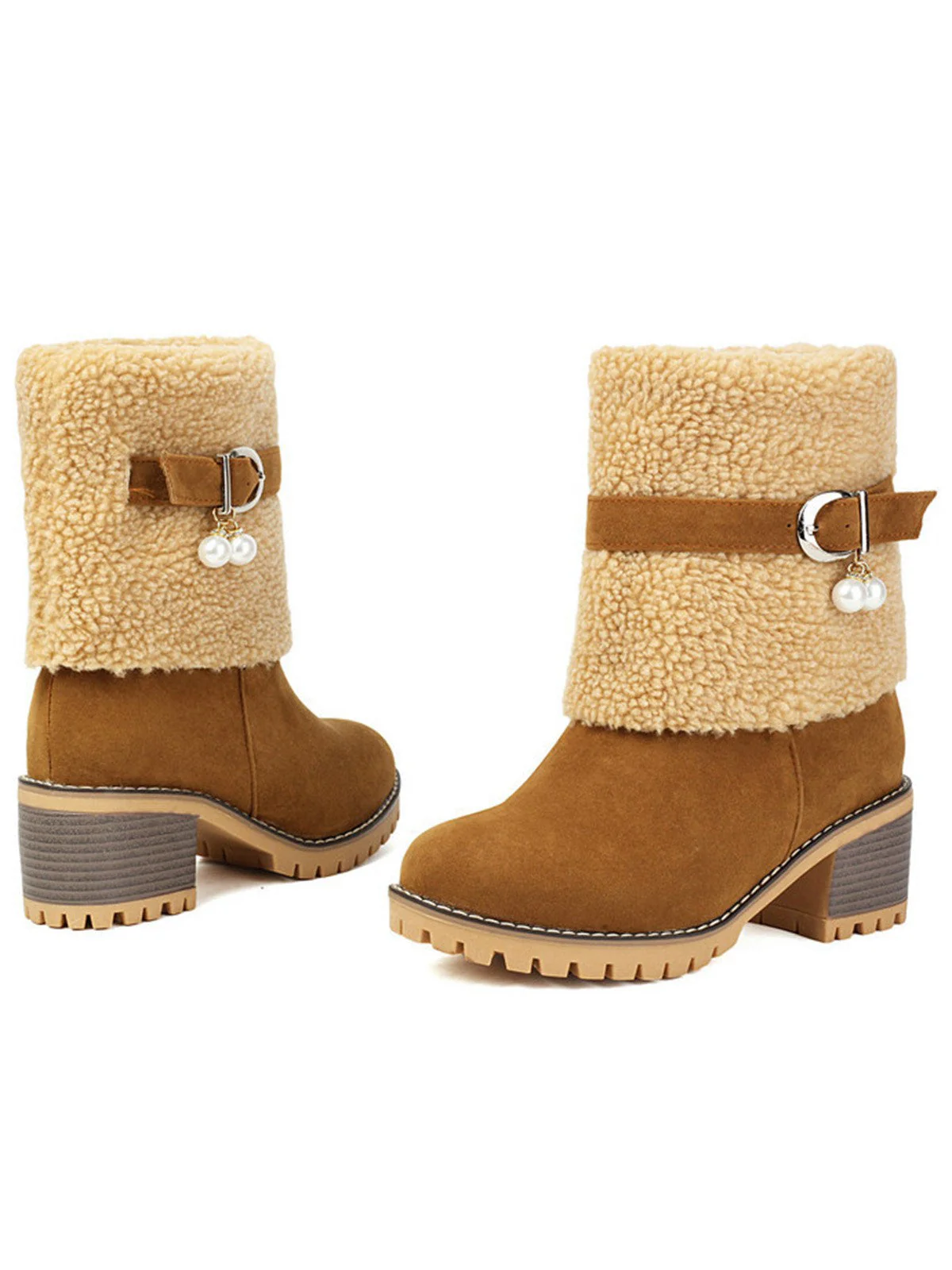 Bottes mi-mollet en polaire velours perle vintage - Image 4