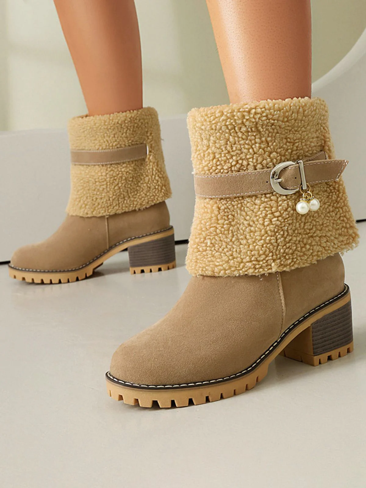 Bottes mi-mollet en polaire velours perle vintage - Image 5