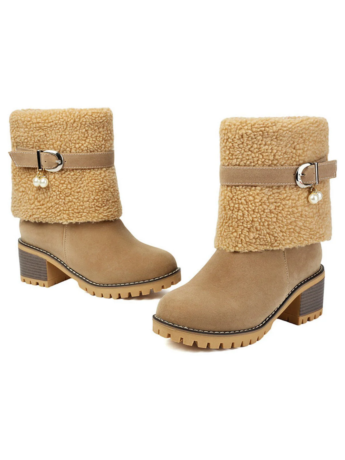 Bottes mi-mollet en polaire velours perle vintage - Image 6