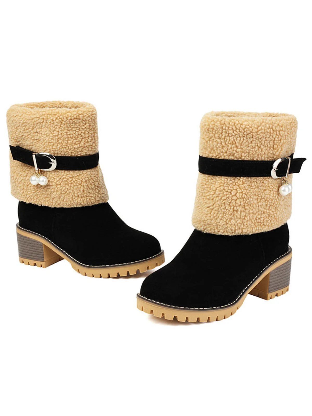 Bottes mi-mollet en polaire velours perle vintage - Image 9