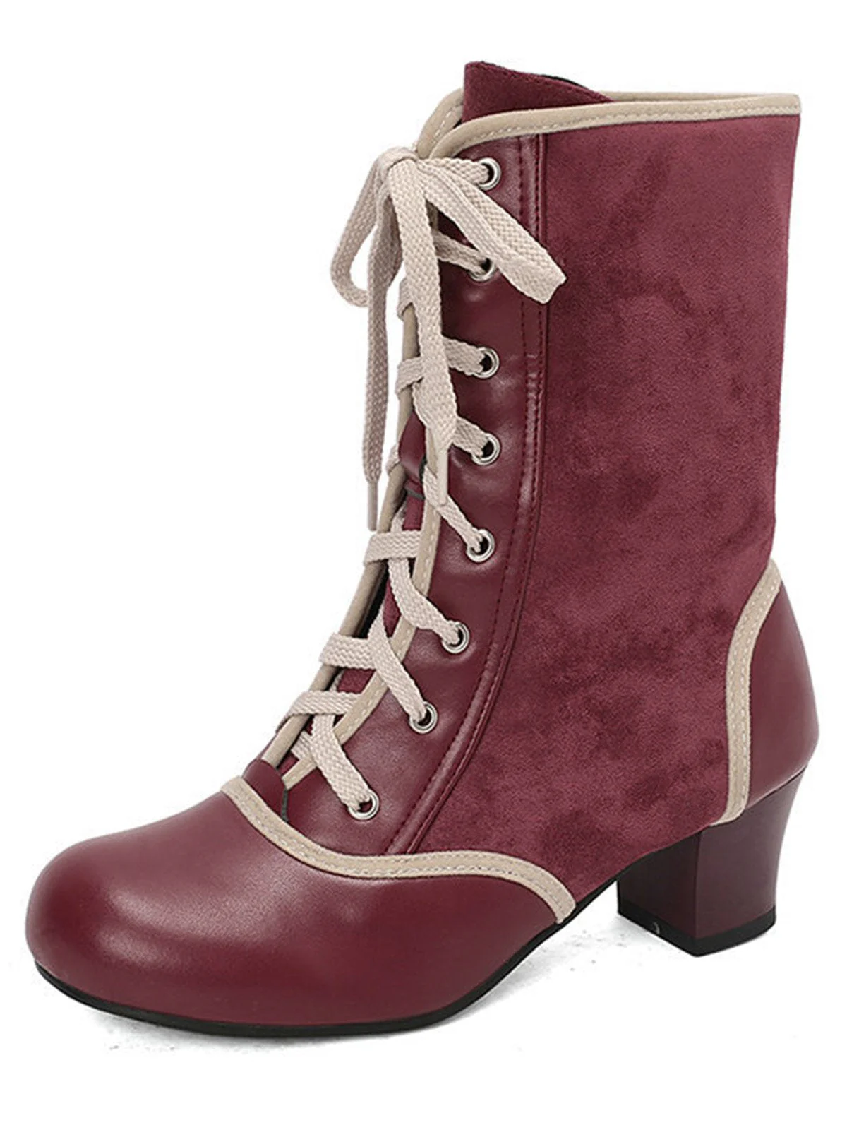 Bottes mi-mollet vintage à lacets en faux daim et cuir - Image 5