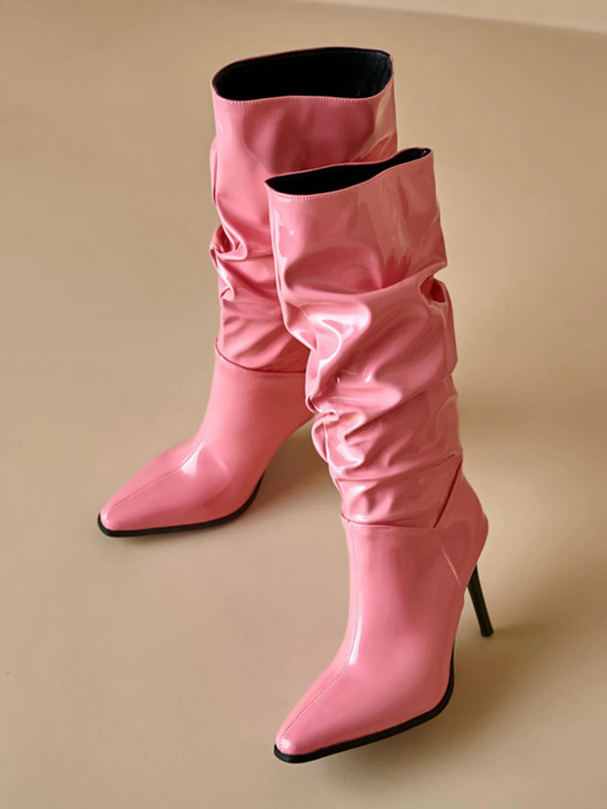 Bottes mi-mollet vintage en cuir verni uni - Image 3