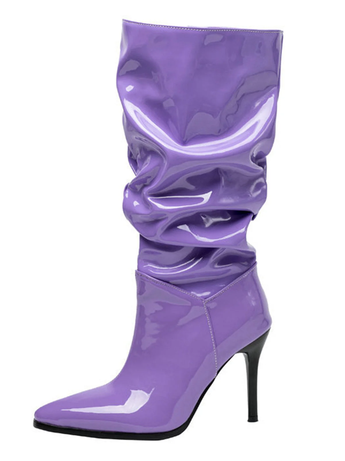Bottes mi-mollet vintage en cuir verni uni - Image 4