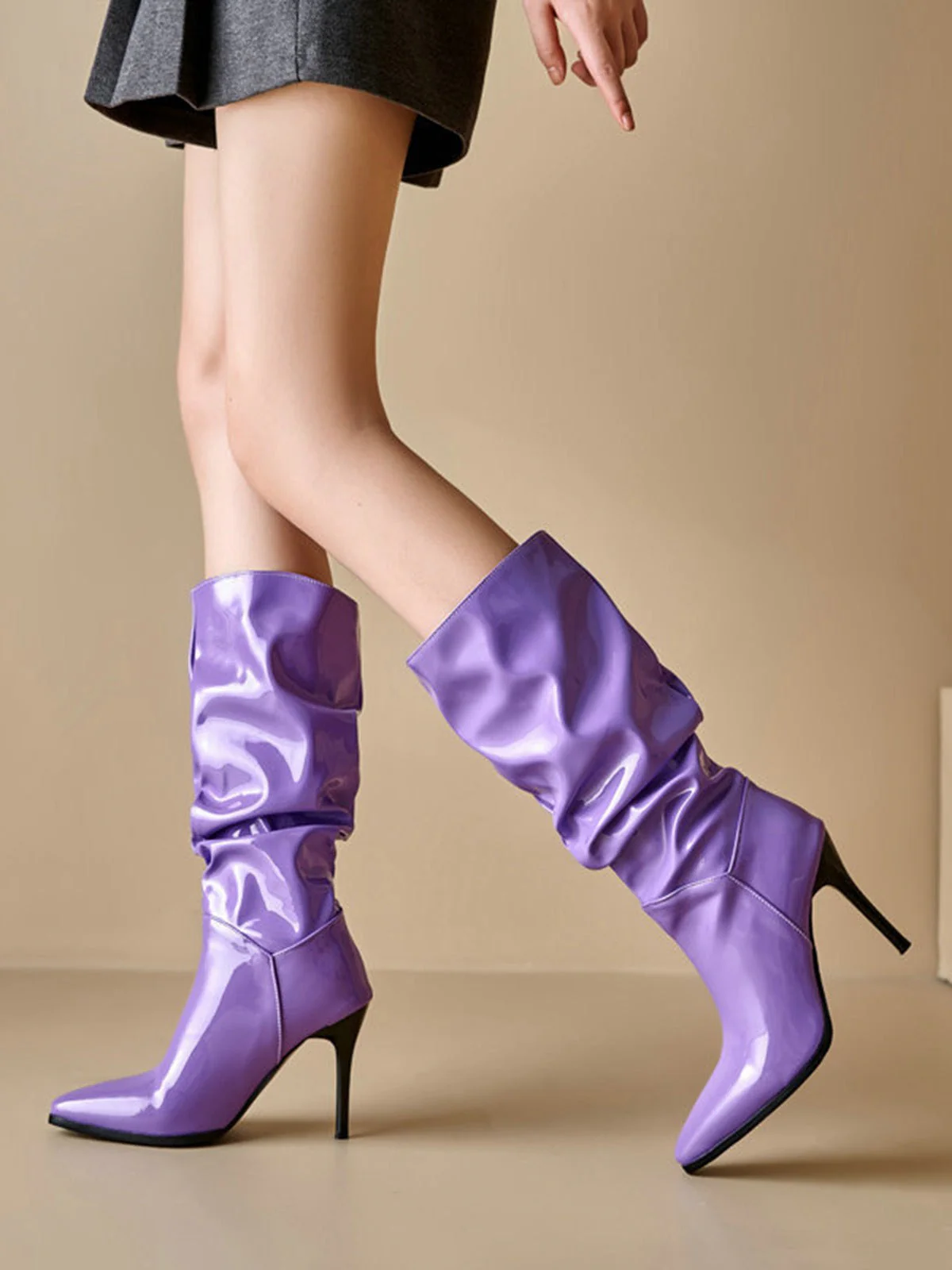 Bottes mi-mollet vintage en cuir verni uni - Image 5