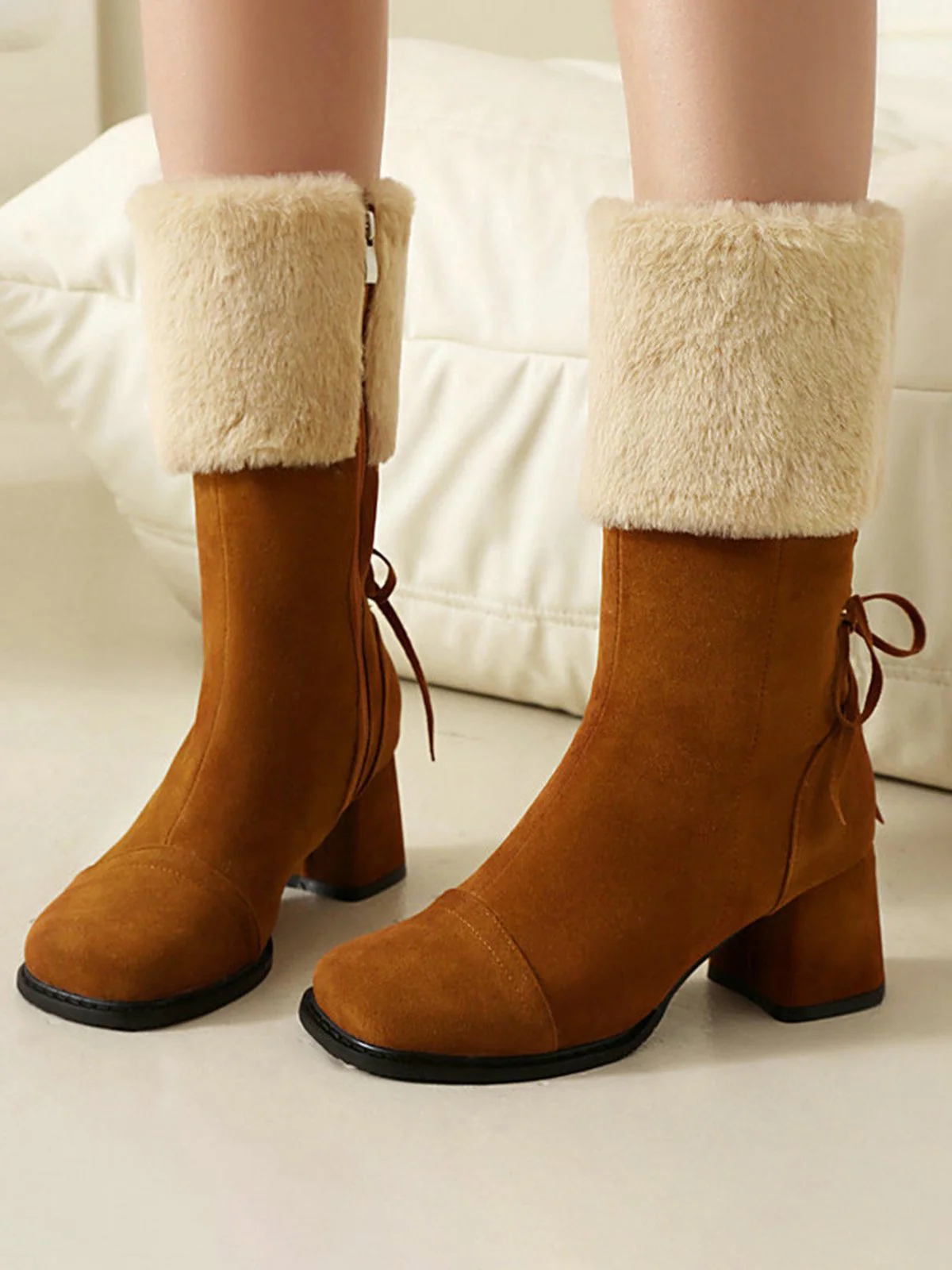 Bottes vintage à semelles épaisses en daim contrasté - Image 10
